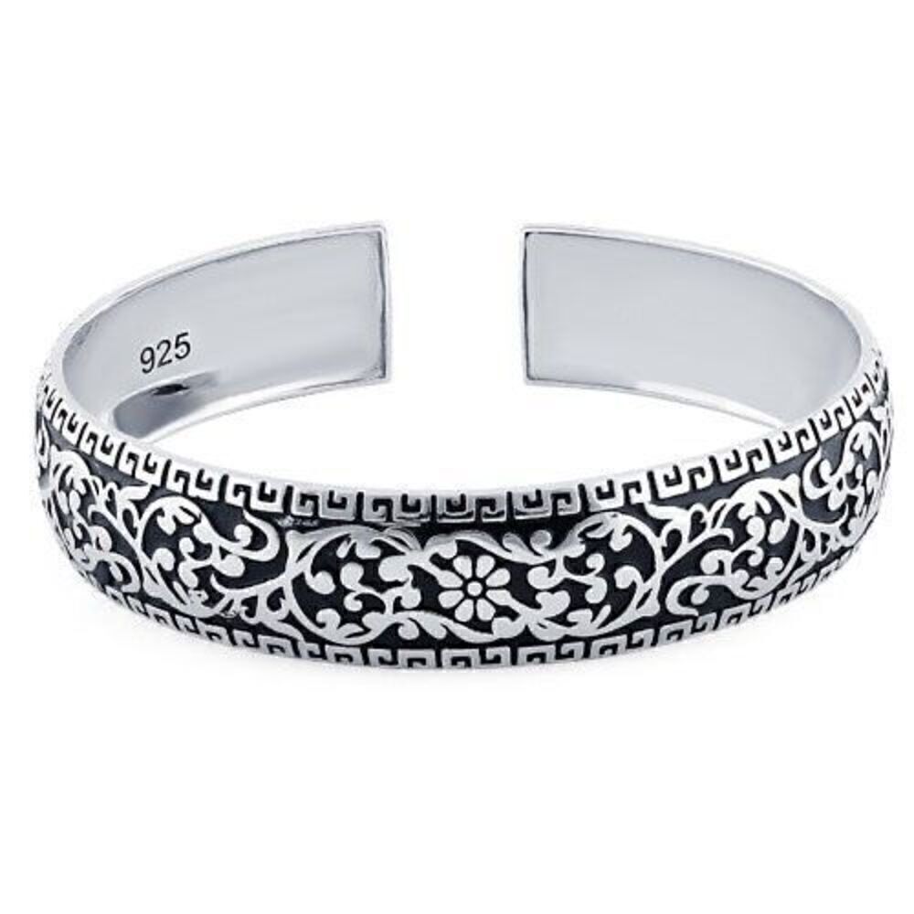 New Sterling Silver Flower Garden Bangle Bracelet